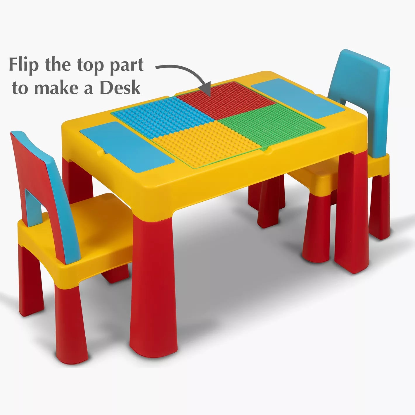 Home Canvas Mira 2-in-1 Kids' 2-Seater Building Block Study Table and Chairs Set - COOLBABY