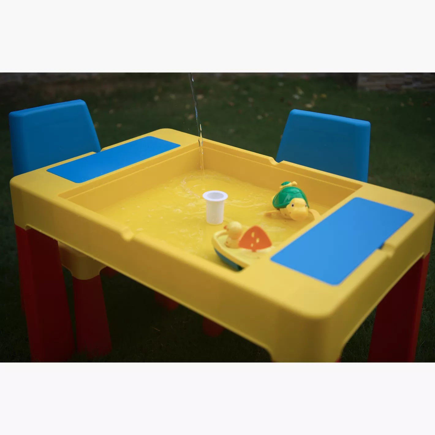 Home Canvas Mira 2-in-1 Kids' 2-Seater Building Block Study Table and Chairs Set - COOLBABY