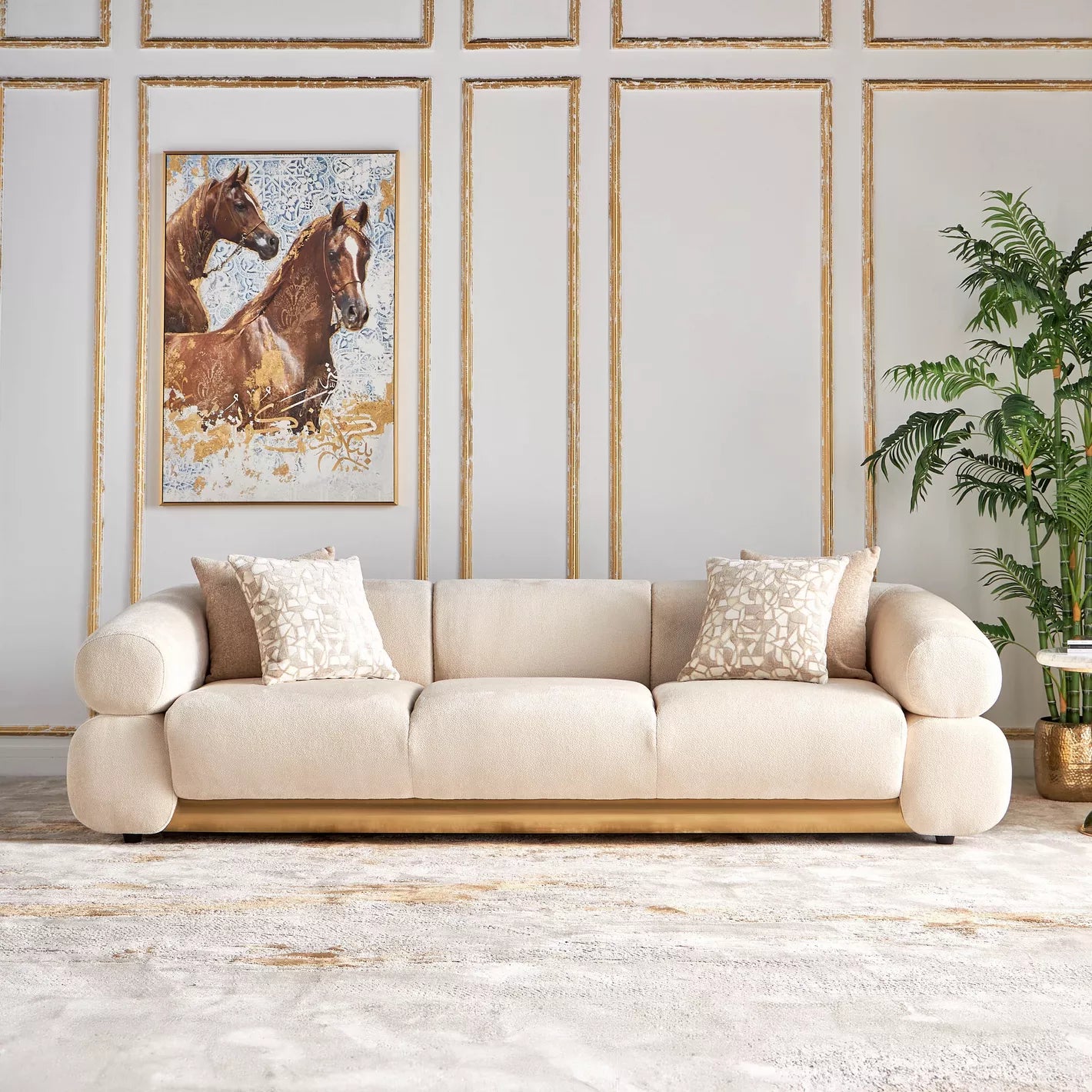 Sophisticated Modern 3-Seater Velvet Sofa 94 x 249 x 64 CM - Beige - COOLBABY
