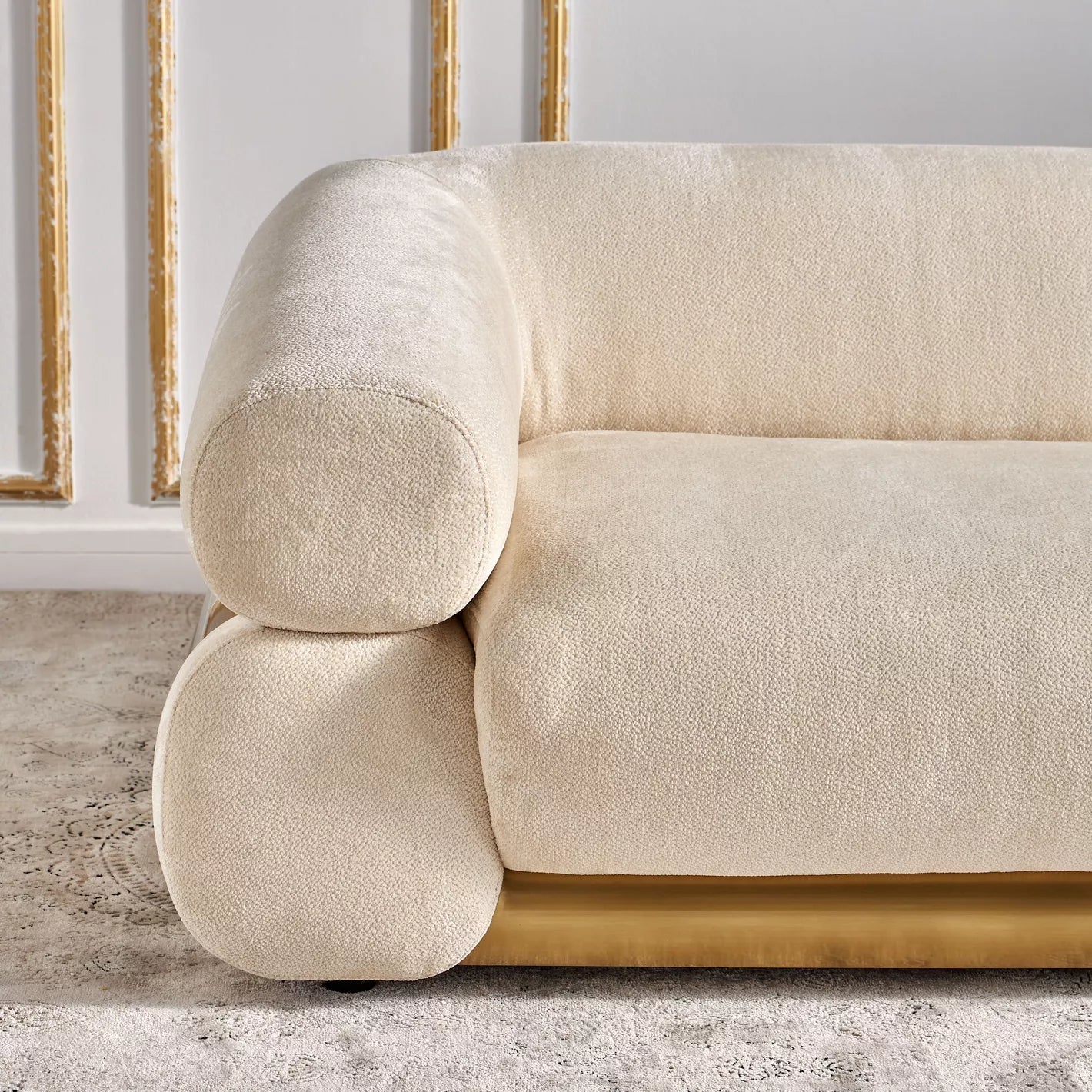 Sophisticated Modern 3-Seater Velvet Sofa 94 x 249 x 64 CM - Beige - COOLBABY