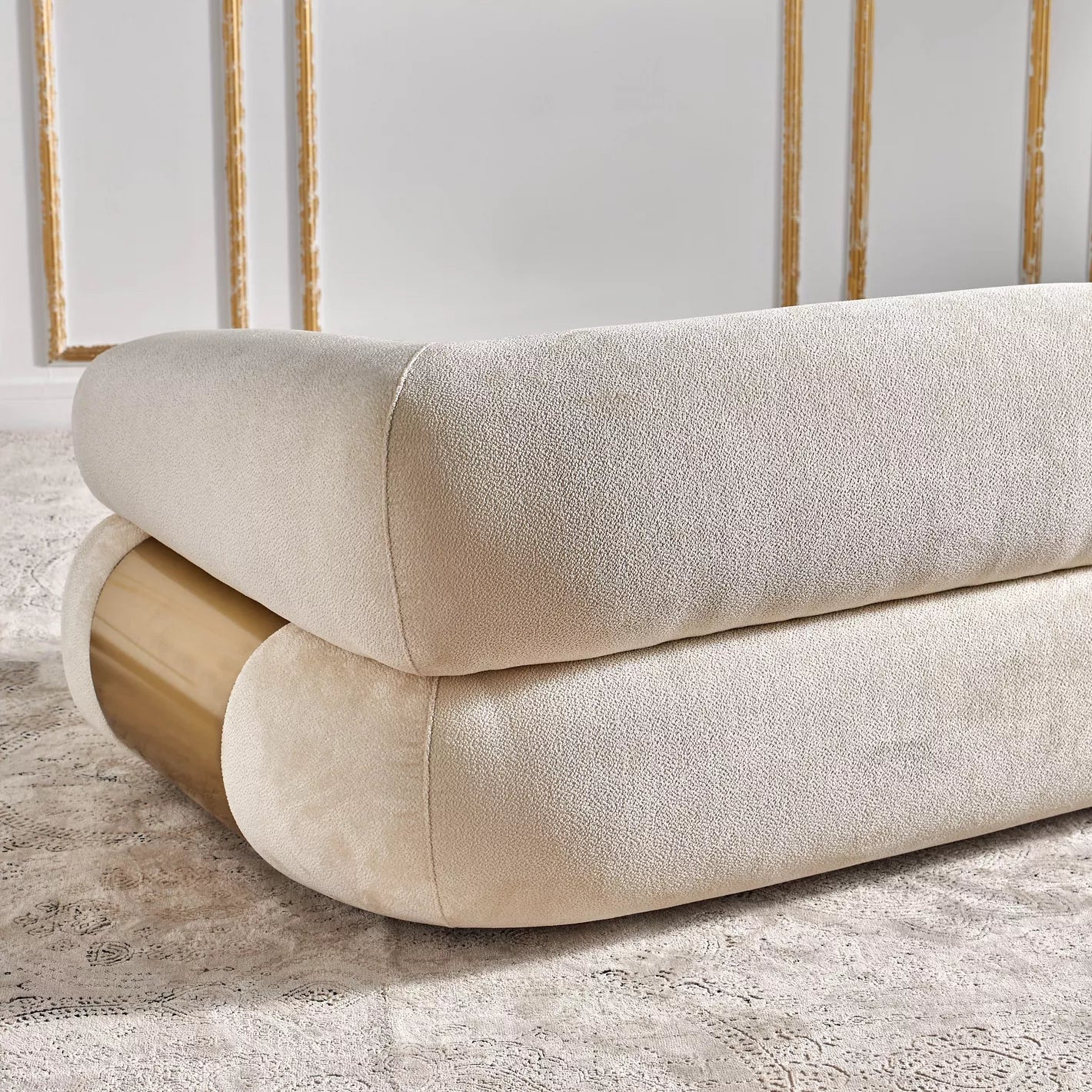 Sophisticated Modern 3-Seater Velvet Sofa 94 x 249 x 64 CM - Beige - COOLBABY
