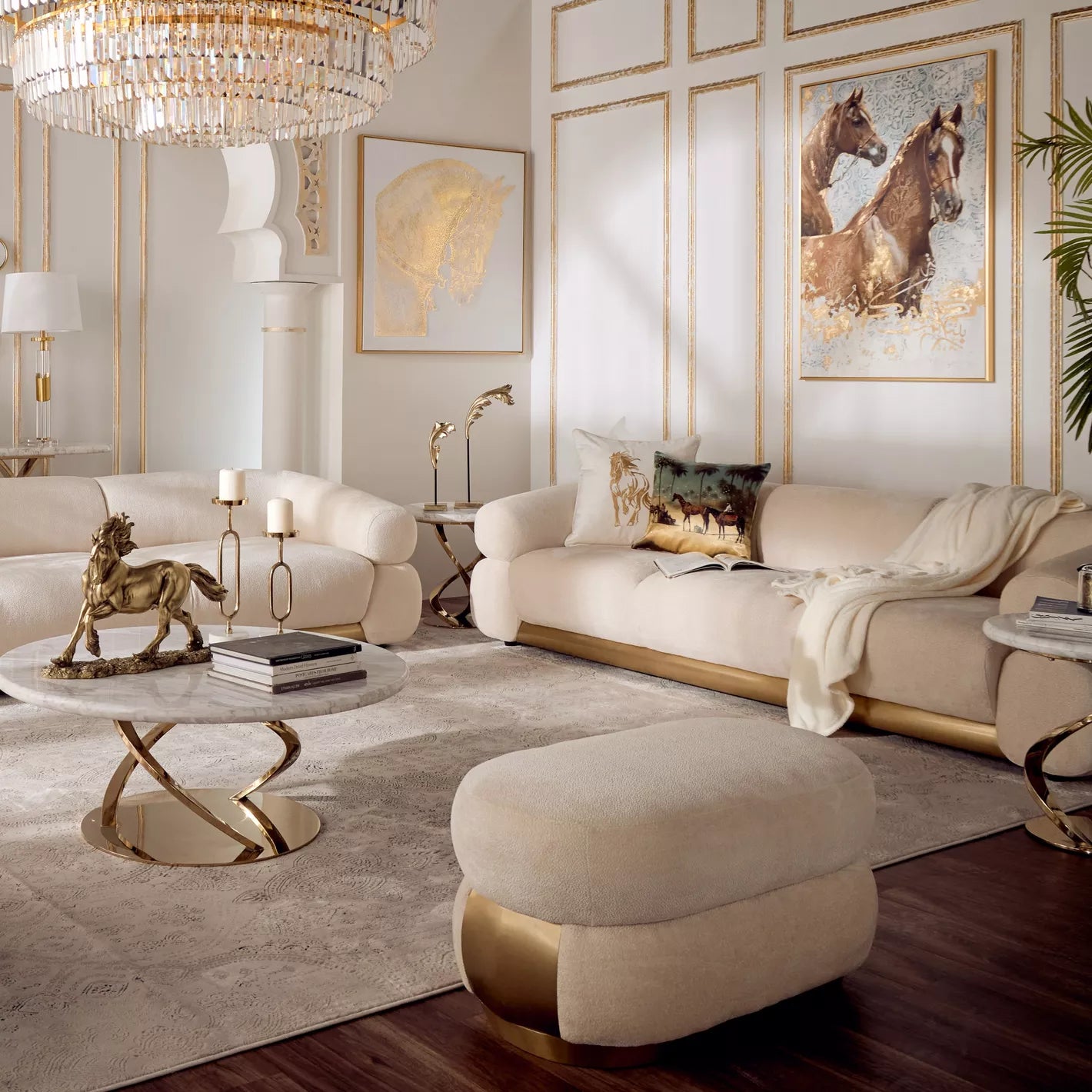 Sophisticated Modern 3-Seater Velvet Sofa 94 x 249 x 64 CM - Beige - COOLBABY