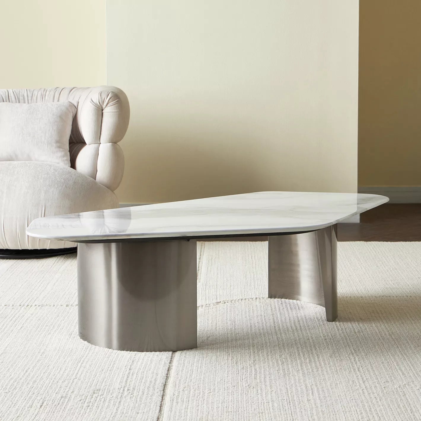 Marble Top Coffee Table, Durable Glass and Sturdy Metal for Modern Room - COOLBABY
