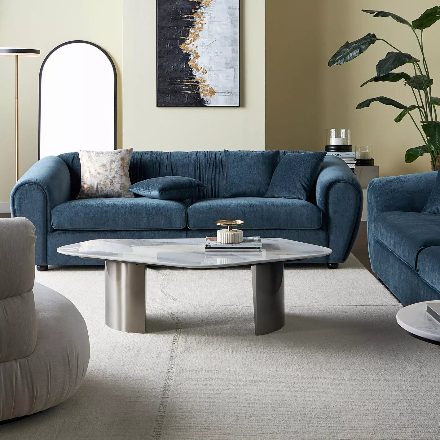 Marble Top Coffee Table, Durable Glass and Sturdy Metal for Modern Room - COOLBABY