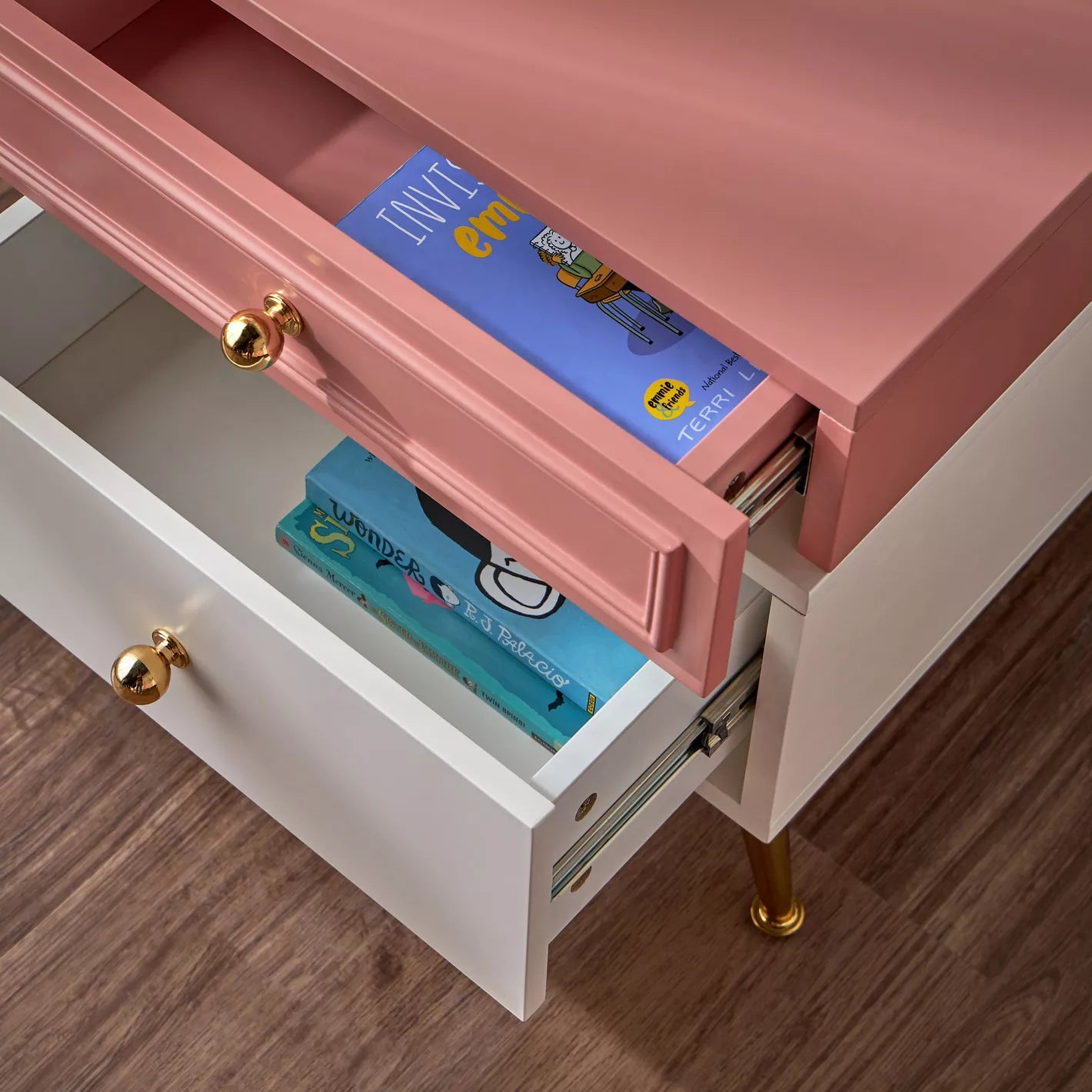 Nightstand With Gold Knob-Handles And Metal Legs - COOLBABY