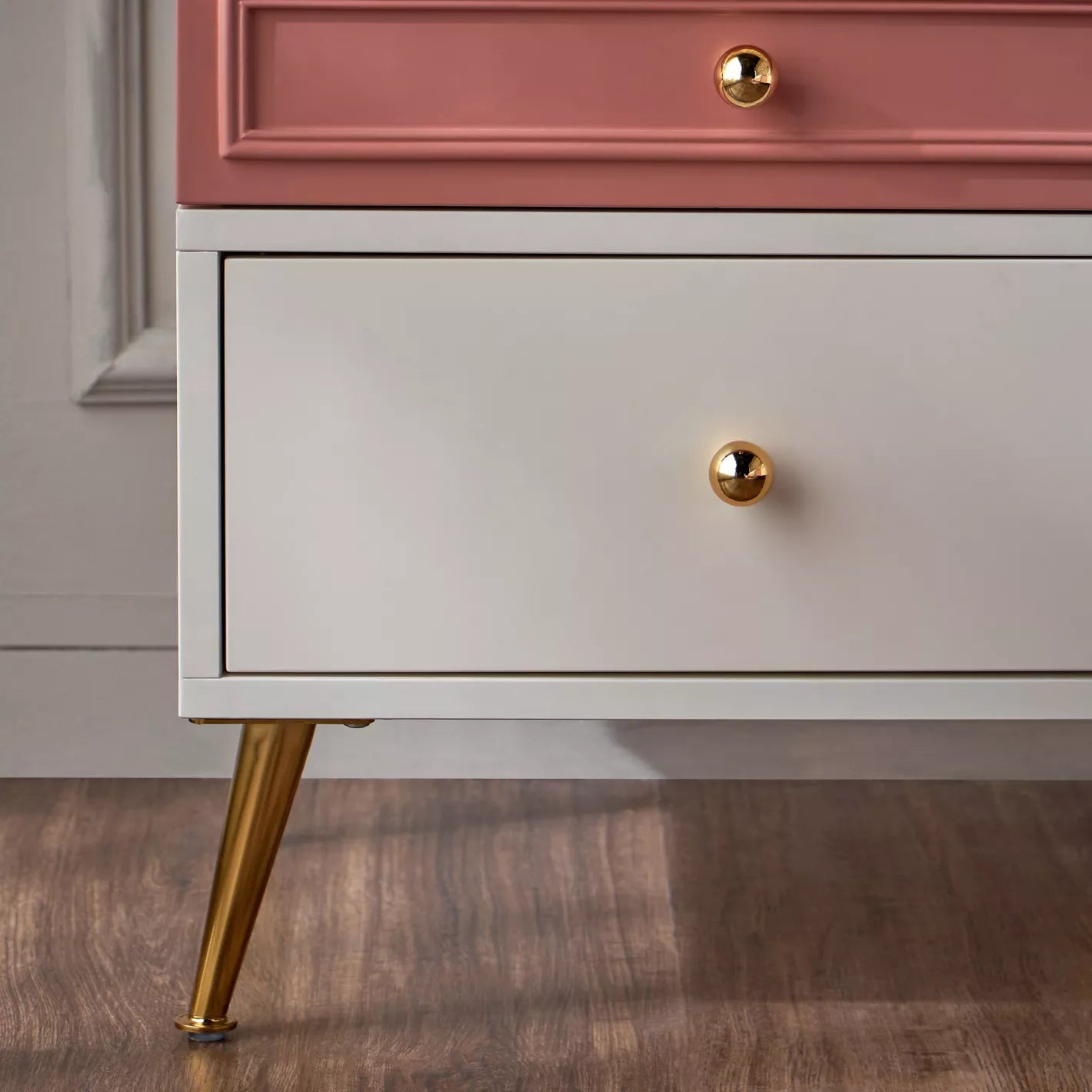 Nightstand With Gold Knob-Handles And Metal Legs - COOLBABY