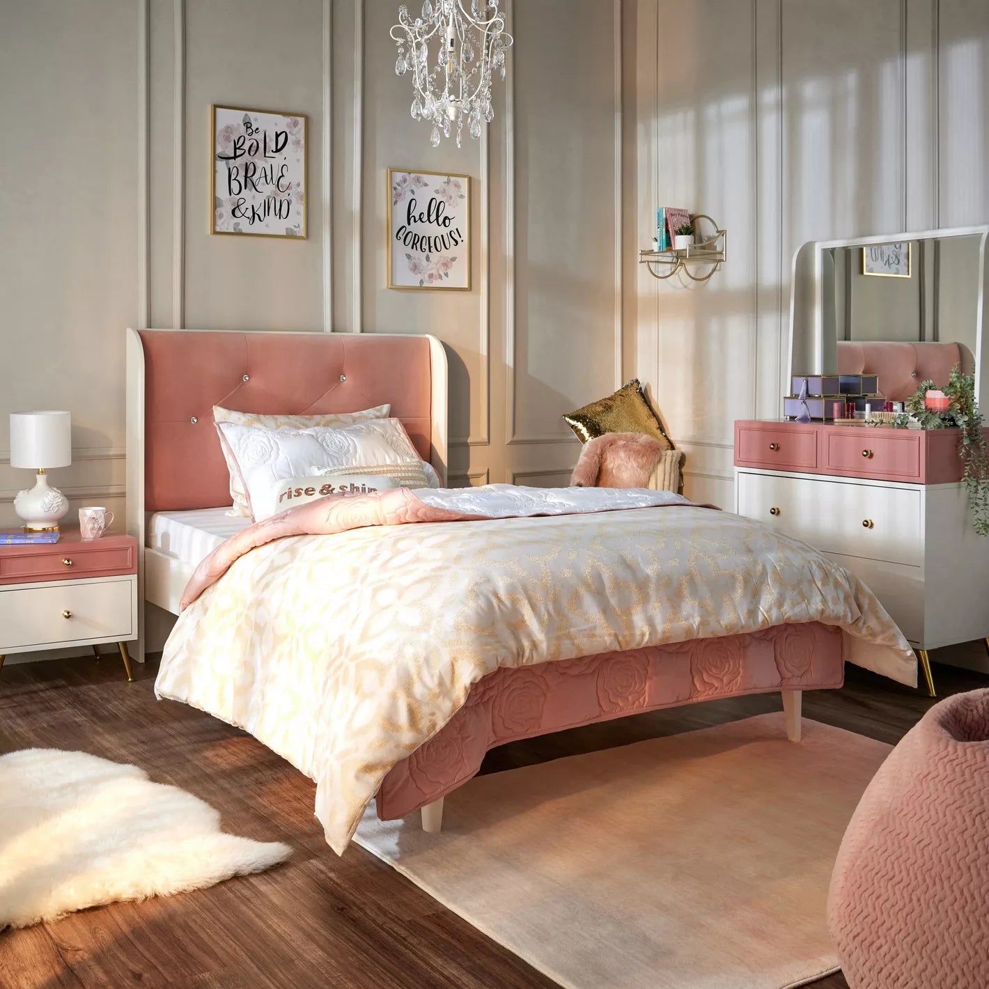 Nightstand With Gold Knob-Handles And Metal Legs - COOLBABY