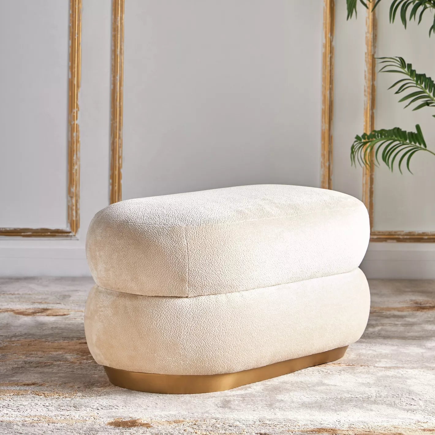Elegant Modern Luxe Fabric Ottoman 47 x 87 x 45 CM - Cream - COOLBABY