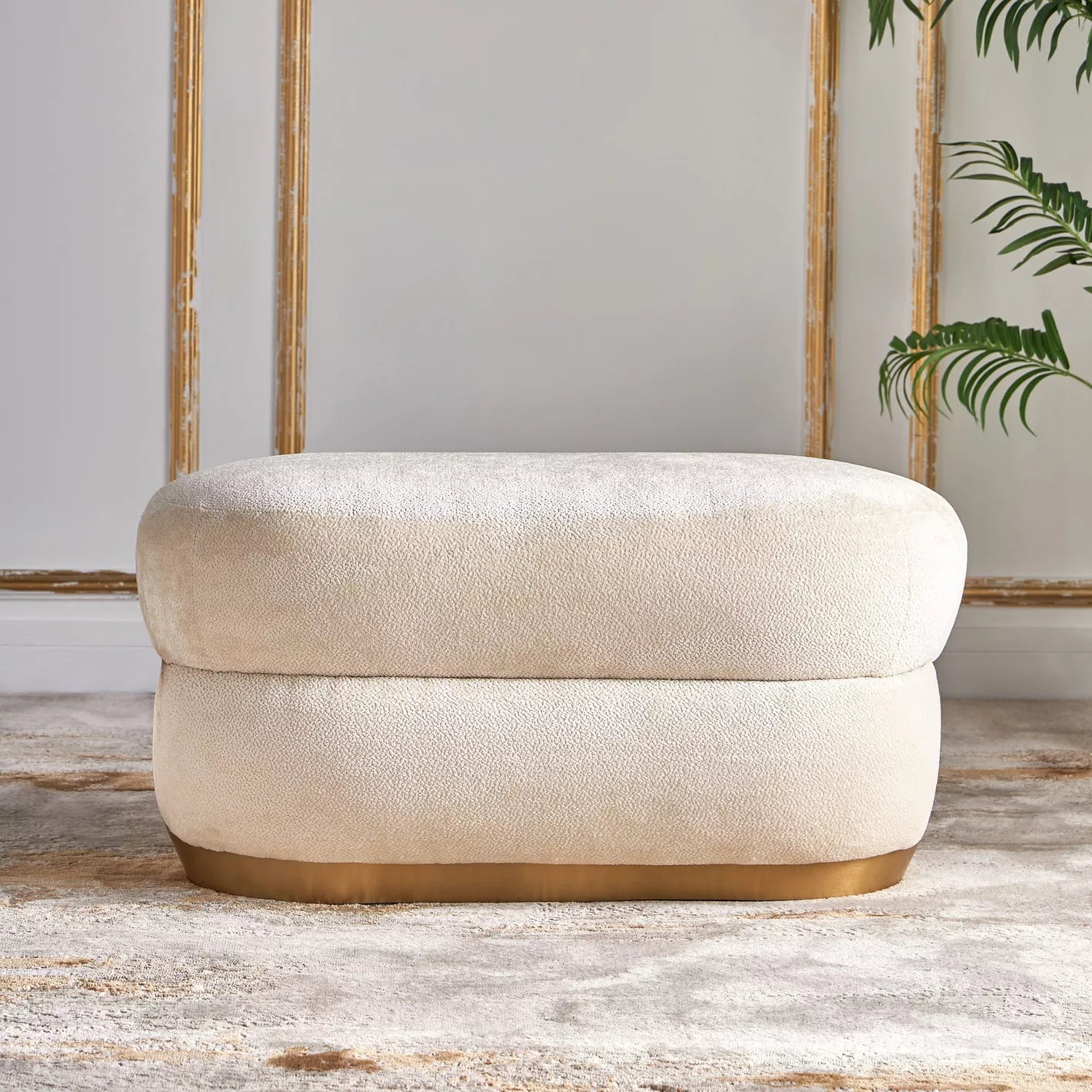 Elegant Modern Luxe Fabric Ottoman 47 x 87 x 45 CM - Cream - COOLBABY