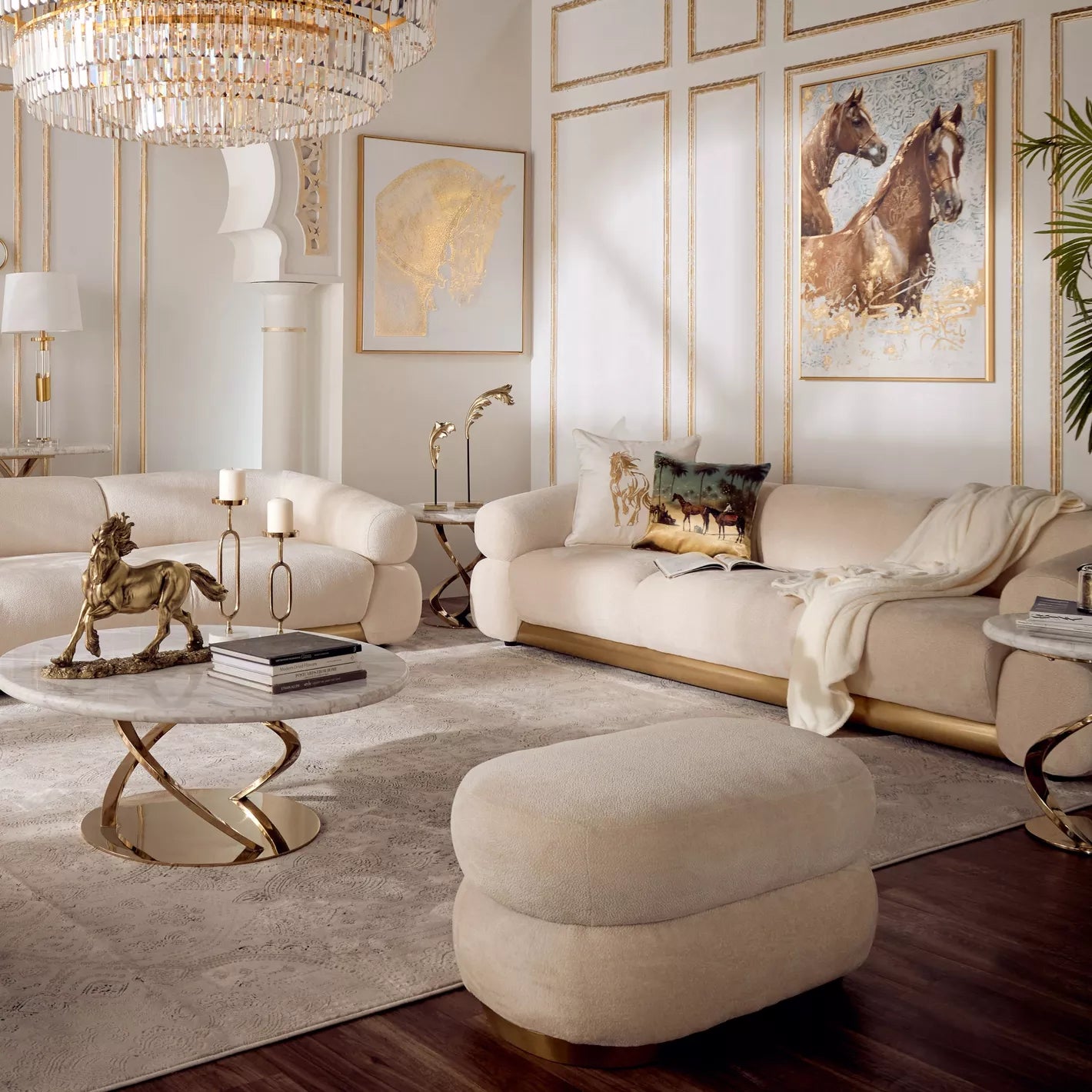 Elegant Modern Luxe Fabric Ottoman 47 x 87 x 45 CM - Cream - COOLBABY