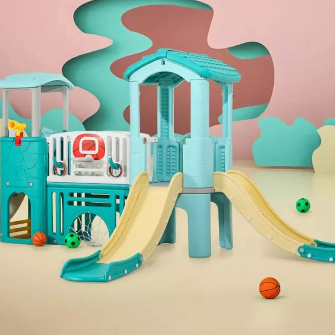 Kids' Indoor and Outdoor Multiplay Airplane Activity Tower with 2 Slides - COOLBABY