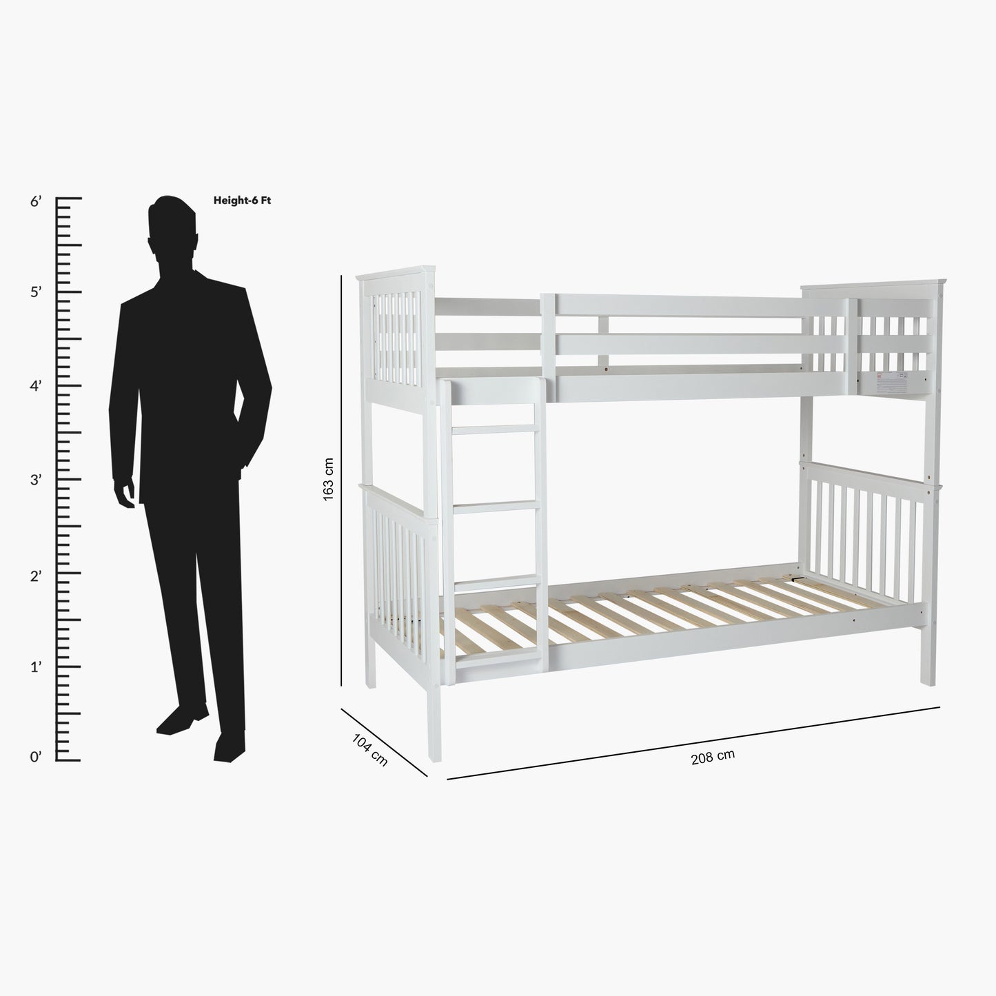 Single Bunk Bed 90x200 cm – MDF Wooden Kids Bunk Bed with Safety Guardrails & Built-in Ladder
