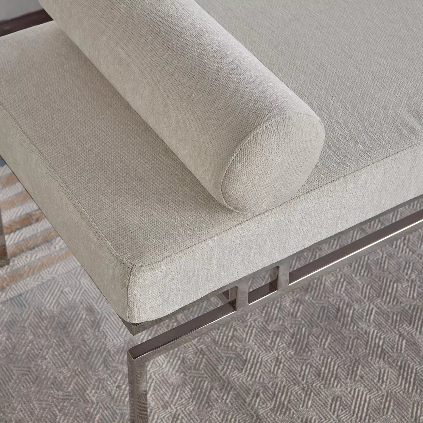 Elegant Modern Fabric Bench With Adjustable Cushions and Stylish Stainless Steel Accents - Light Grey - COOLBABY