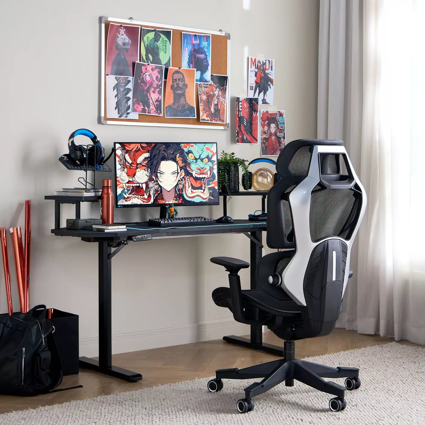 Stylish Ergonomic Chair With Mesh Design And Height-Adjustable Back Cushion With Four Locking Positions Gaming Chair - COOLBABY