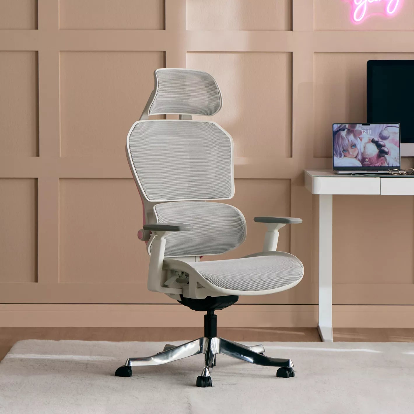 Stylish Ergonomic Chair With Mesh Design And Height-Adjustable Back Cushion With Four Locking Positions Gaming Chair - COOLBABY