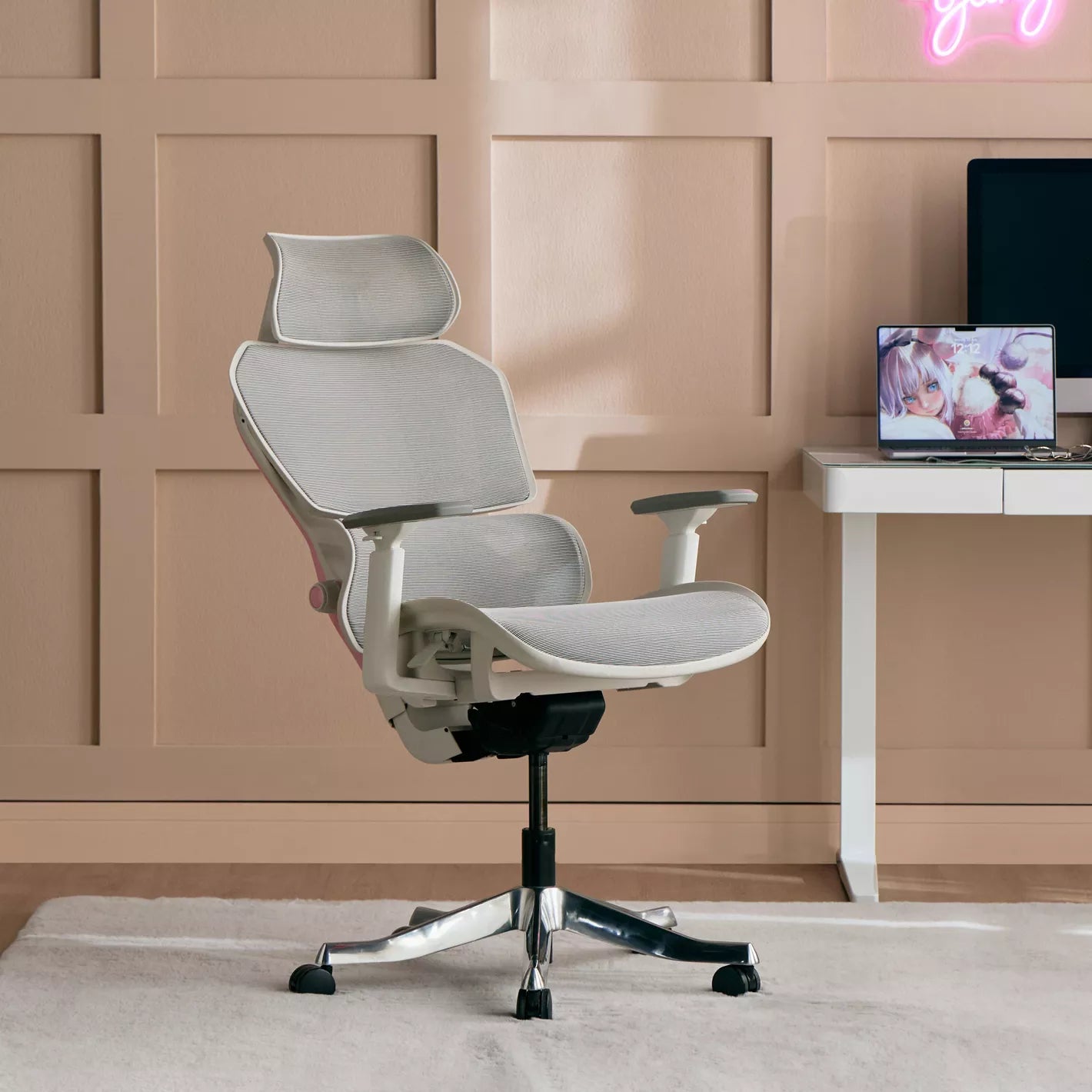 Stylish Ergonomic Chair With Mesh Design And Height-Adjustable Back Cushion With Four Locking Positions Gaming Chair - COOLBABY