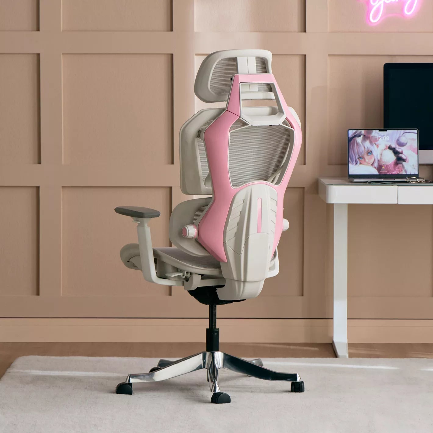 Stylish Ergonomic Chair With Mesh Design And Height-Adjustable Back Cushion With Four Locking Positions Gaming Chair - COOLBABY