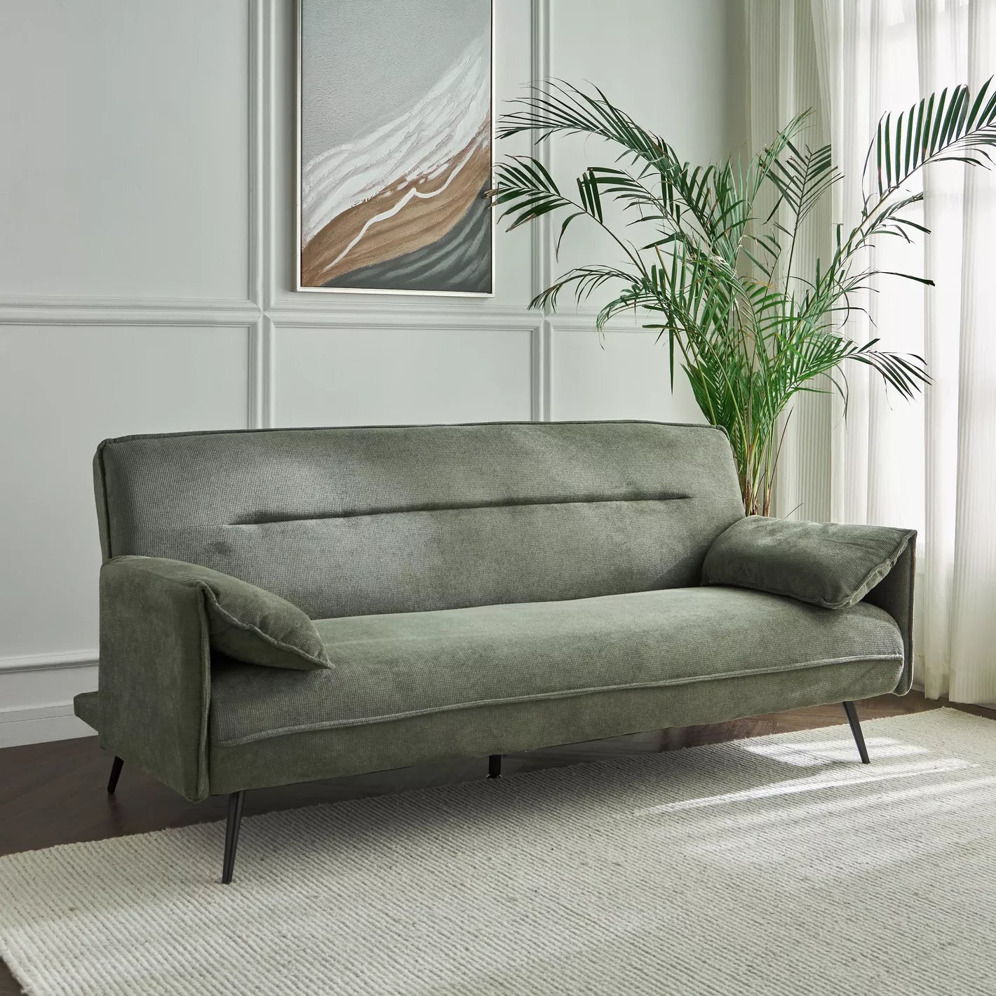 Elegant 3-Seater Fabric Sofa Bed for Modern Living Spaces - Green - COOLBABY