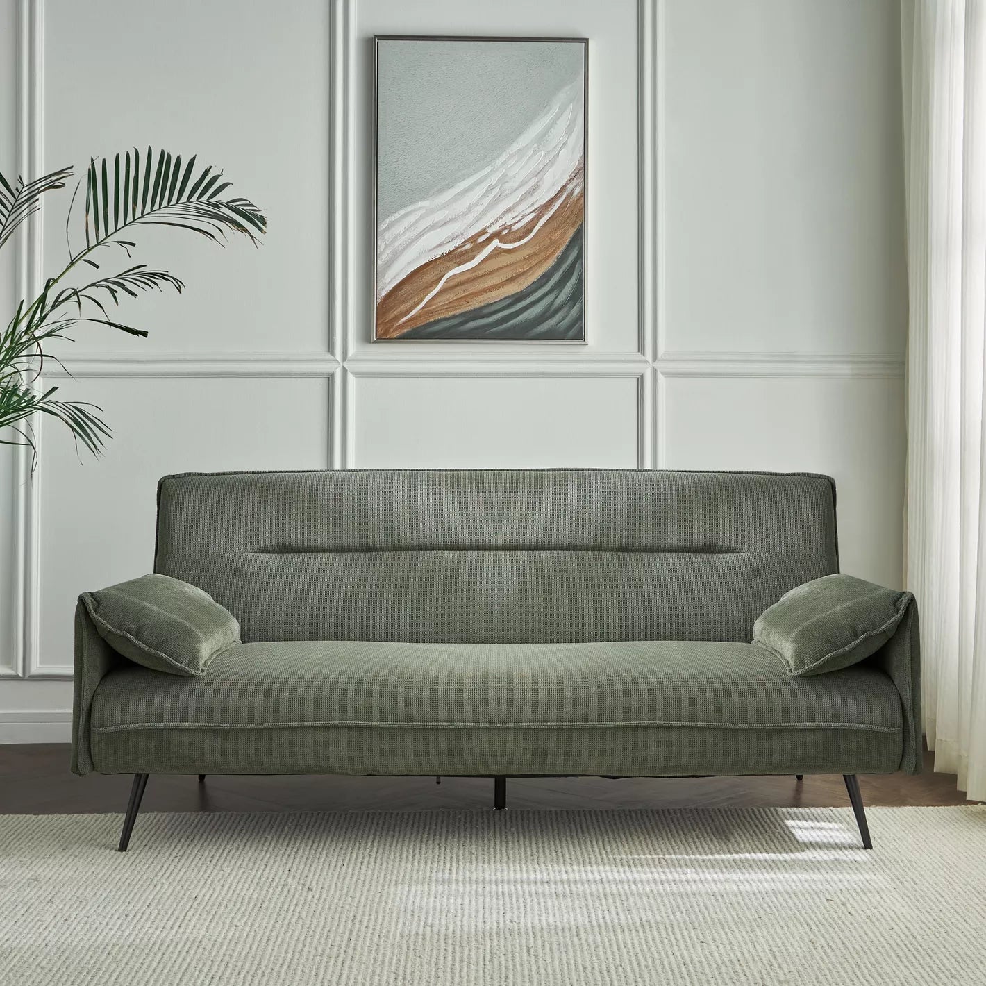 Elegant 3-Seater Fabric Sofa Bed for Modern Living Spaces - Green - COOLBABY