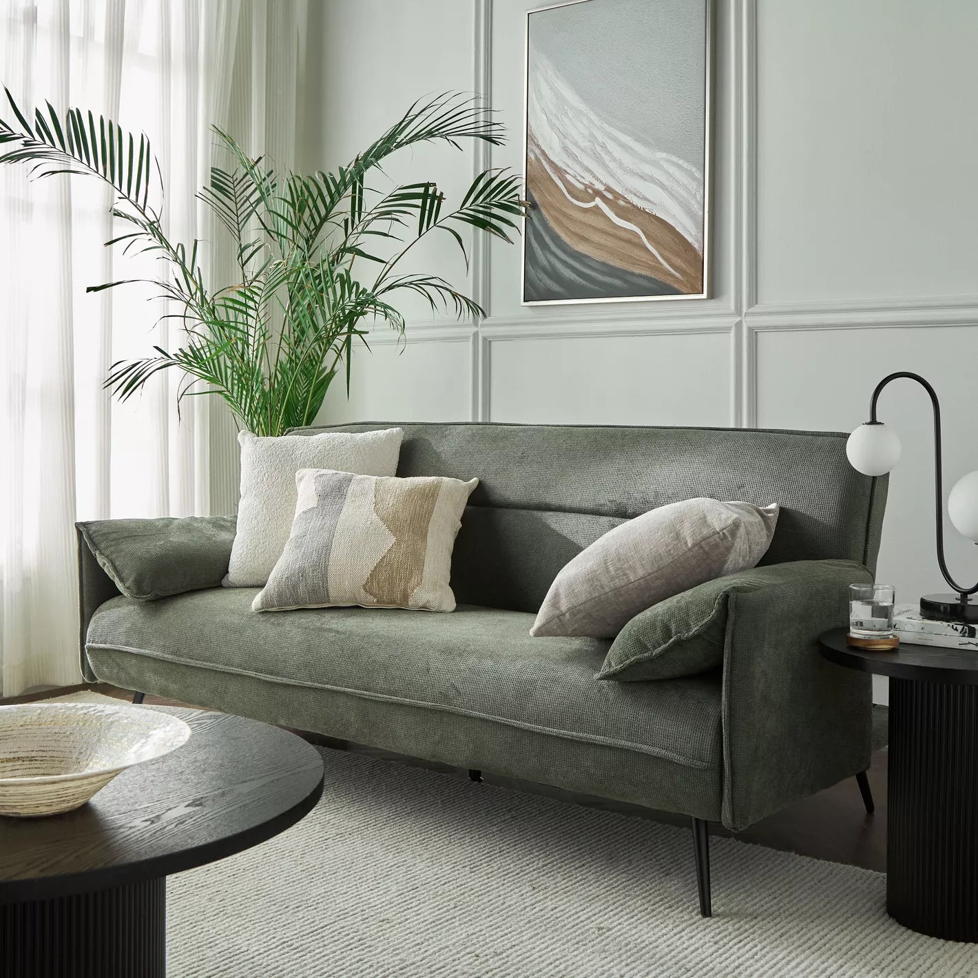 Elegant 3-Seater Fabric Sofa Bed for Modern Living Spaces - Green - COOLBABY