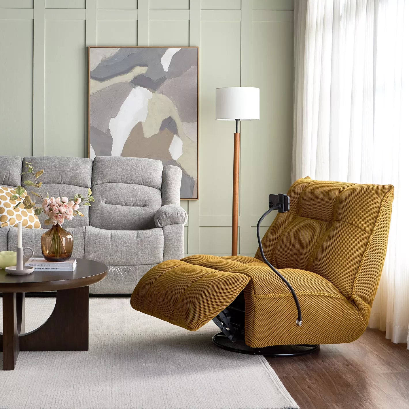 Fabric Rocking Recliner With 360-Degree Swivel Mechanism And A Phone Holder - COOLBABY