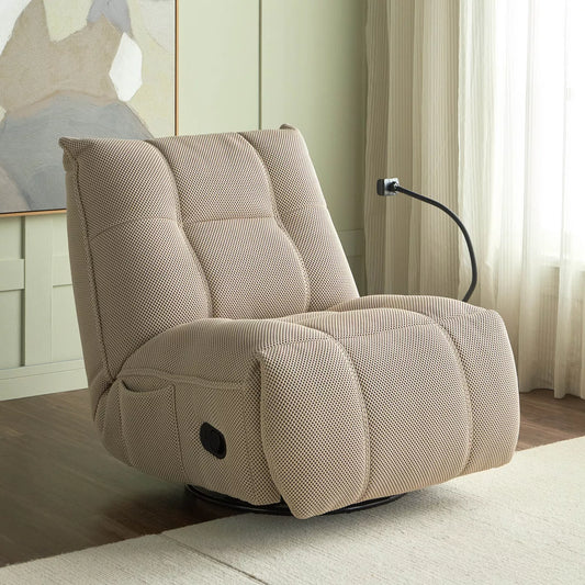 Fabric Rocking Recliner With 360-Degree Swivel Mechanism And A Phone Holder - COOLBABY