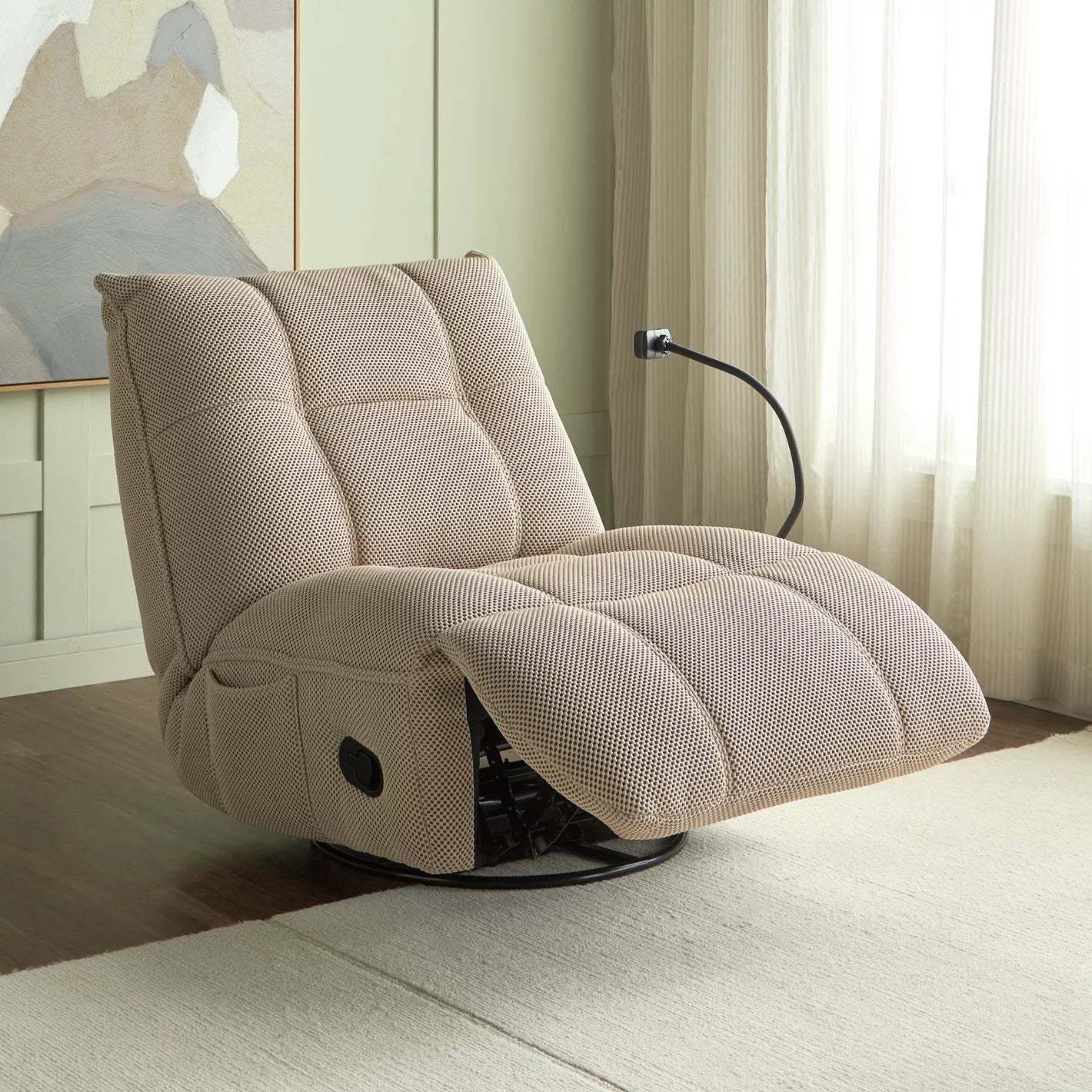 Fabric Rocking Recliner With 360-Degree Swivel Mechanism And A Phone Holder - COOLBABY