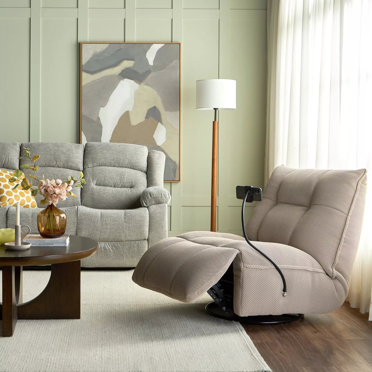 Fabric Rocking Recliner With 360-Degree Swivel Mechanism And A Phone Holder - COOLBABY