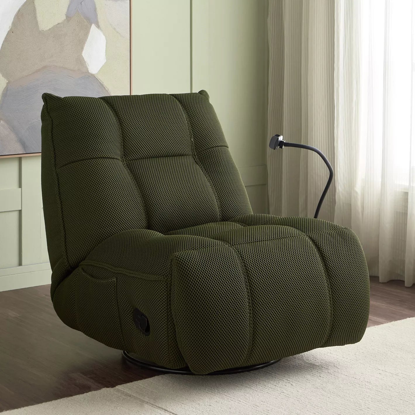 Fabric Rocking Recliner With 360-Degree Swivel Mechanism And A Phone Holder - COOLBABY