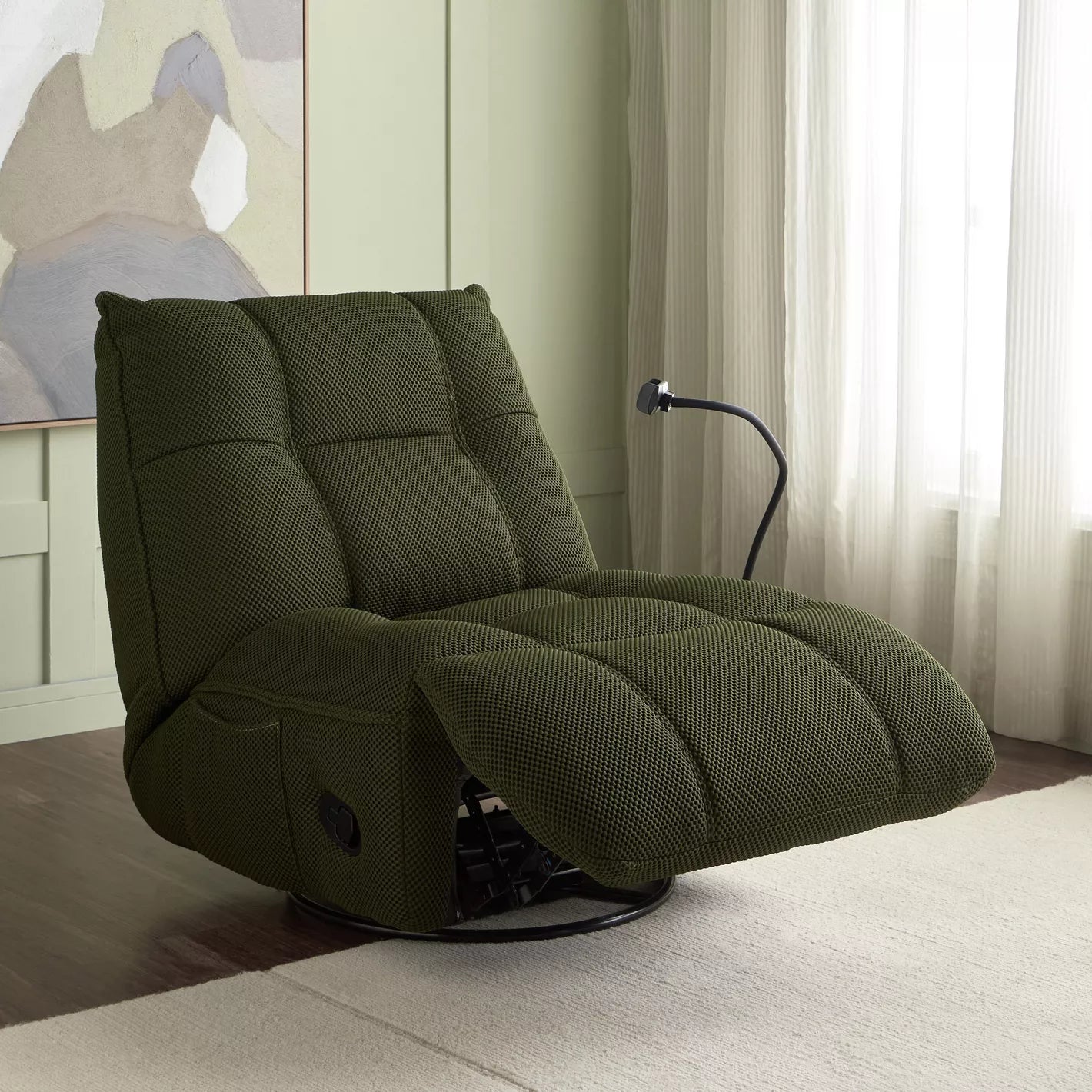 Fabric Rocking Recliner With 360-Degree Swivel Mechanism And A Phone Holder - COOLBABY
