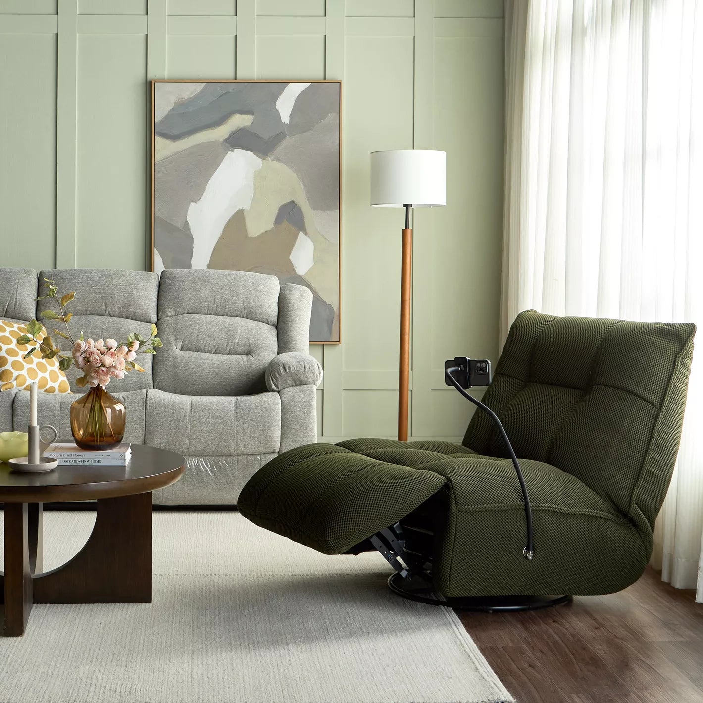 Fabric Rocking Recliner With 360-Degree Swivel Mechanism And A Phone Holder - COOLBABY
