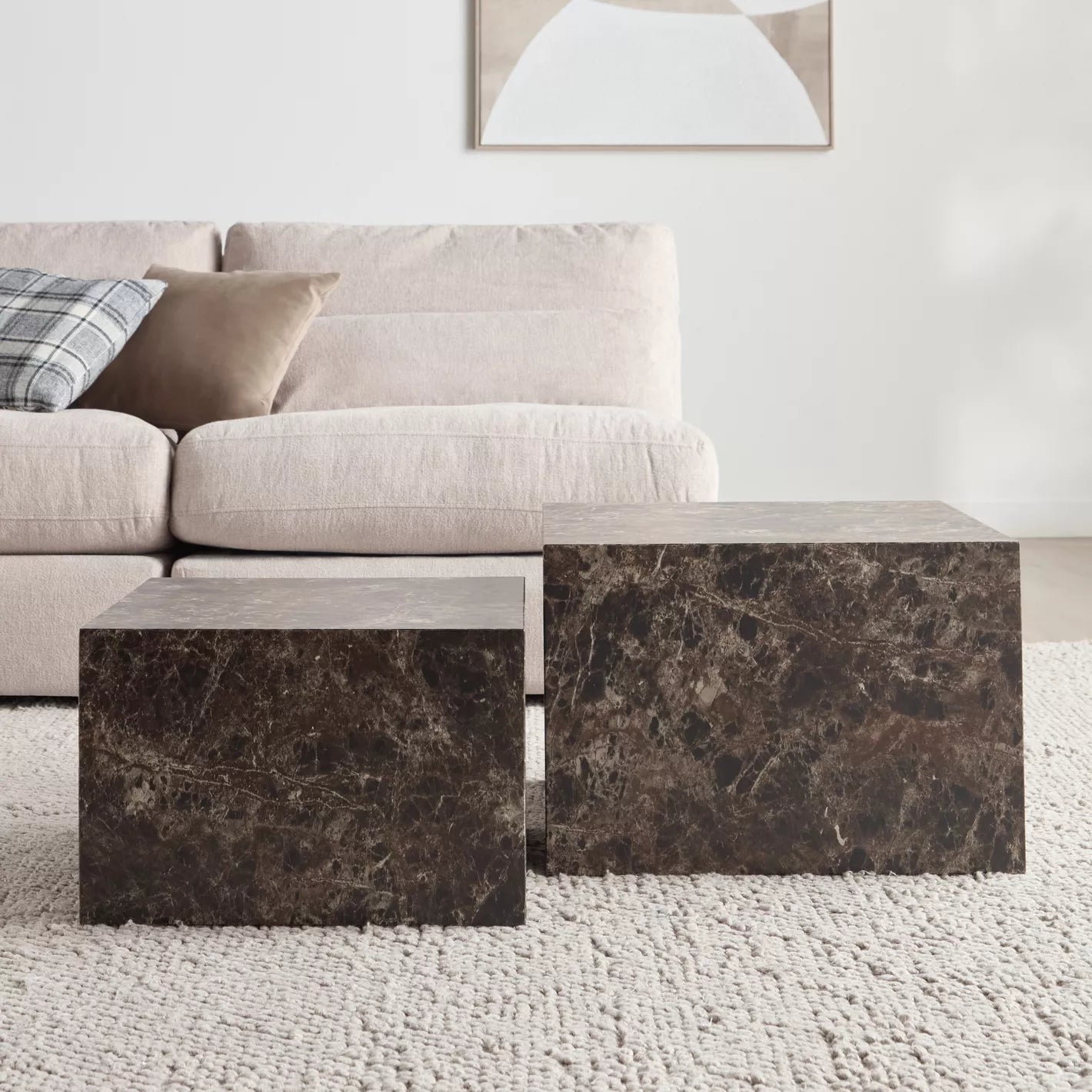 2-Piece Coffee Table Set, Modern Design With A Marble-Look Finish - COOLBABY