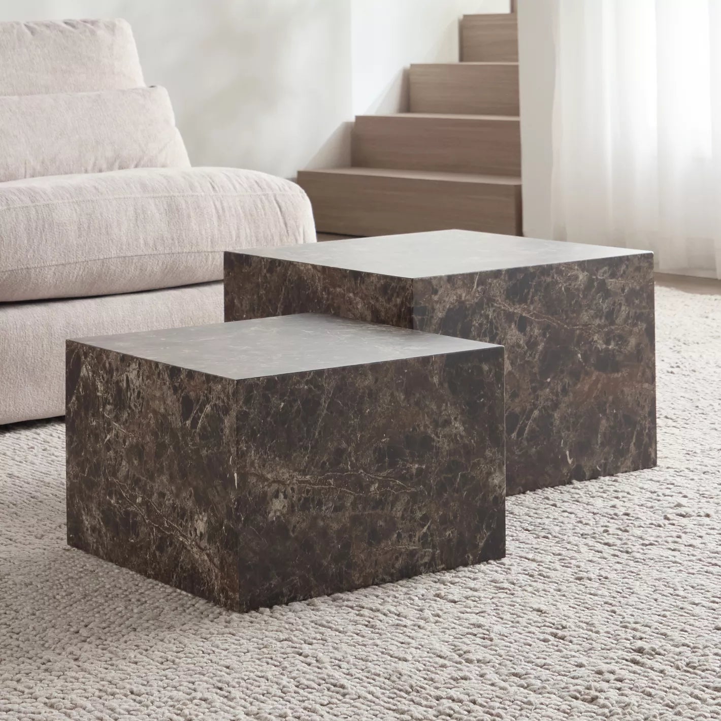 2-Piece Coffee Table Set, Modern Design With A Marble-Look Finish - COOLBABY