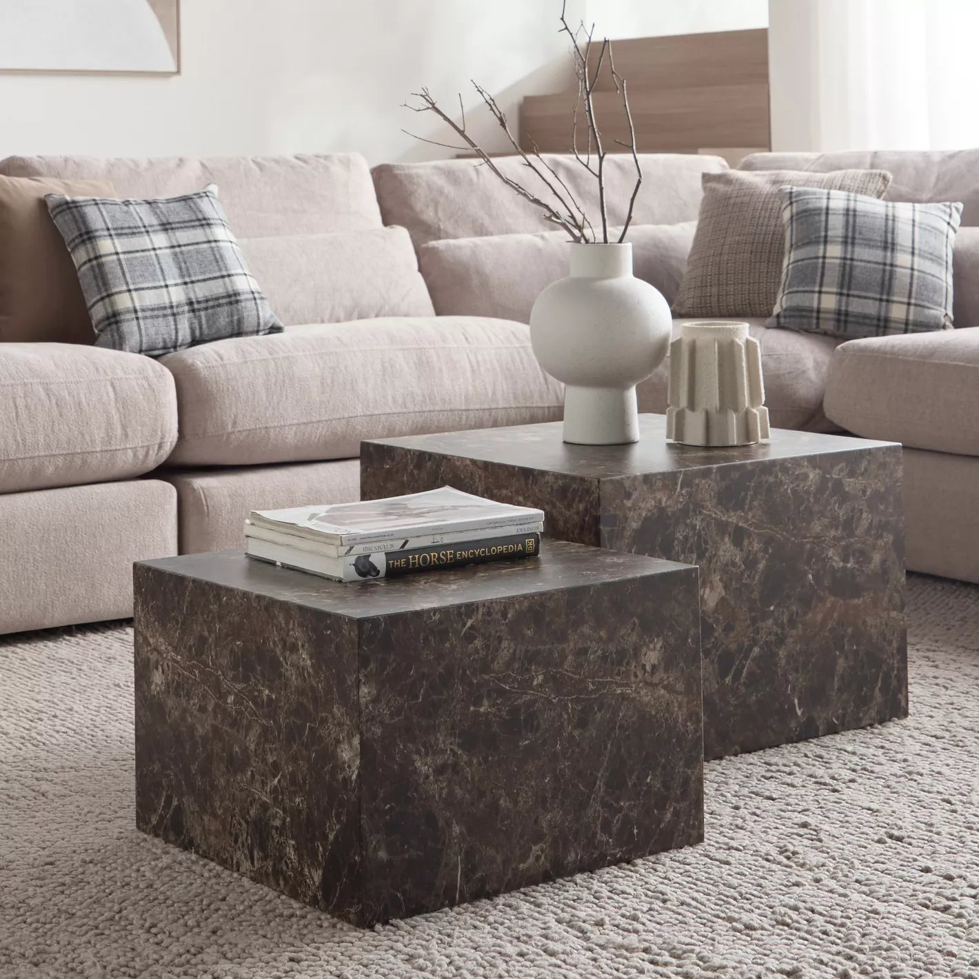 2-Piece Coffee Table Set, Modern Design With A Marble-Look Finish - COOLBABY