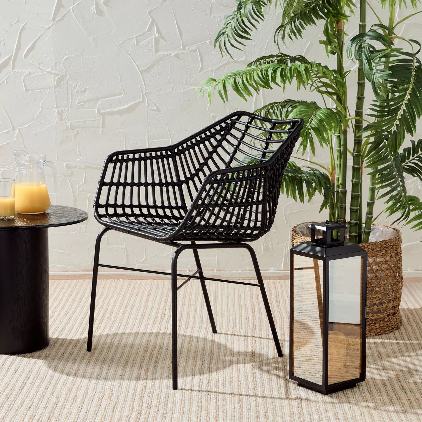 Natural Style Outdoor Dining Chair With Metal Legs - 59 * 80 * 61 CM - COOLBABY