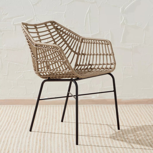 Natural Style Outdoor Dining Chair With Metal Legs - 59 * 80 * 61 CM - COOLBABY