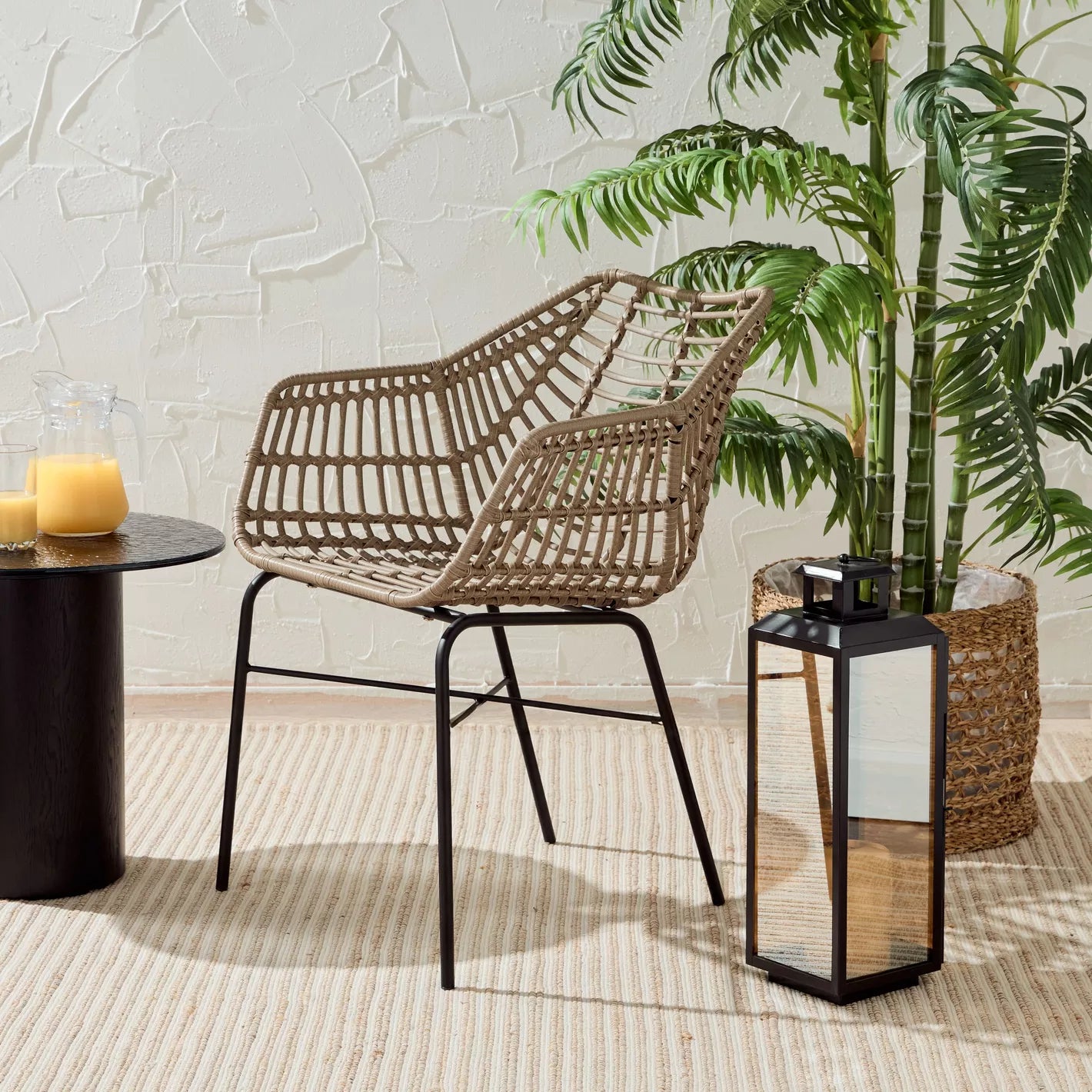 Natural Style Outdoor Dining Chair With Metal Legs - 59 * 80 * 61 CM - COOLBABY