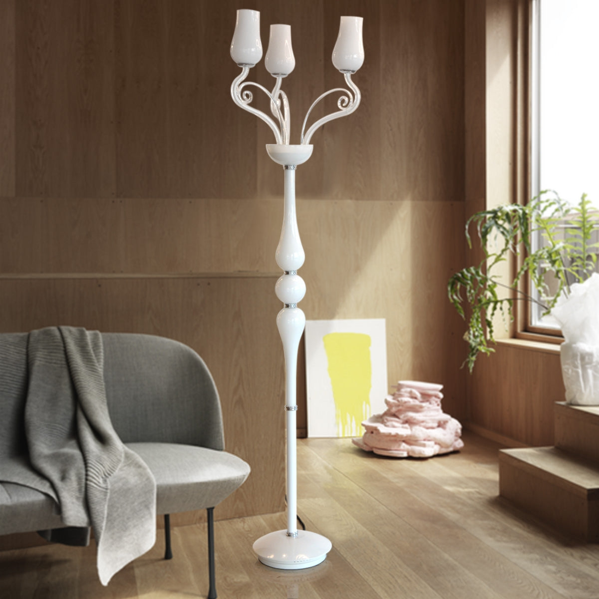 Modern Glass Stand Floor Lamp - White - COOLBABY