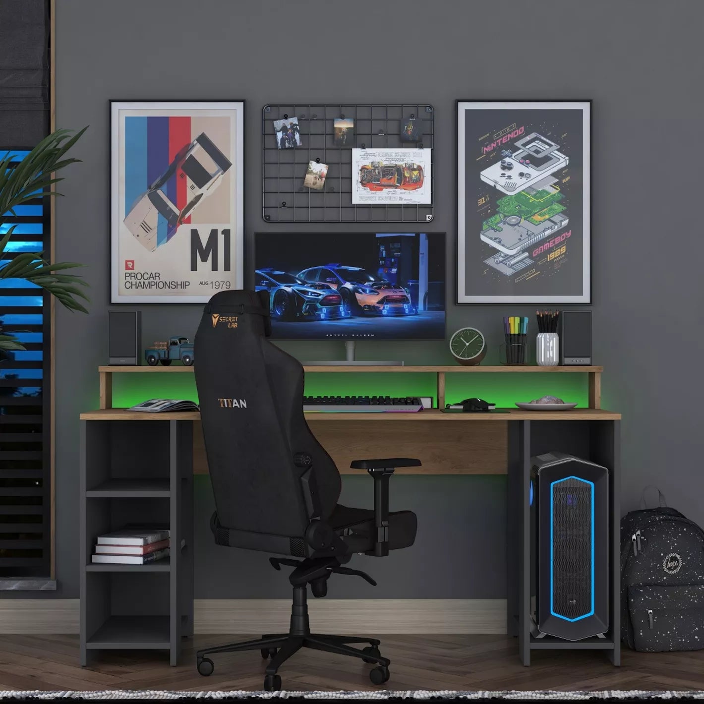 Gaming Desk with LED Color-Changing Shelf, Computer Desk - COOLBABY