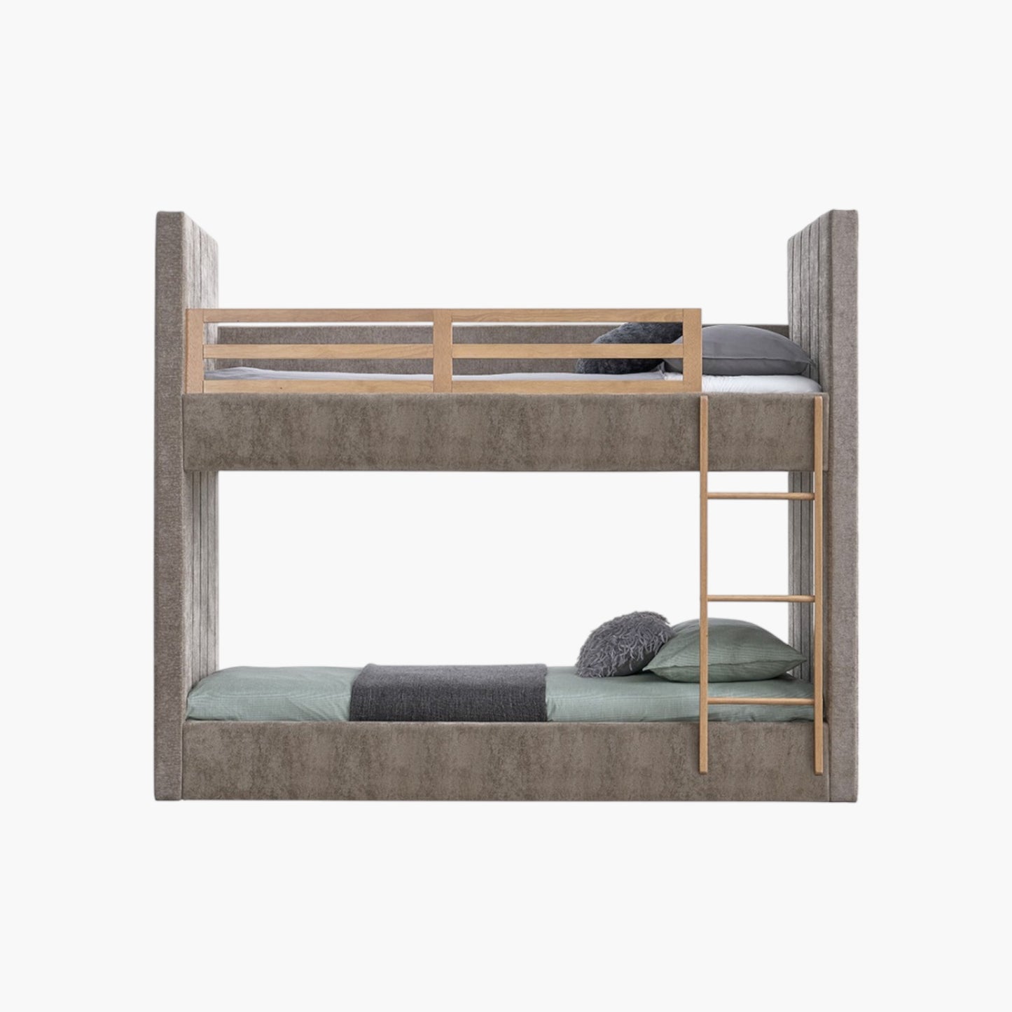 Upholstered Single Bunk Bed 90x200 cm | Modern Fabric Bunk Bed for Kids
