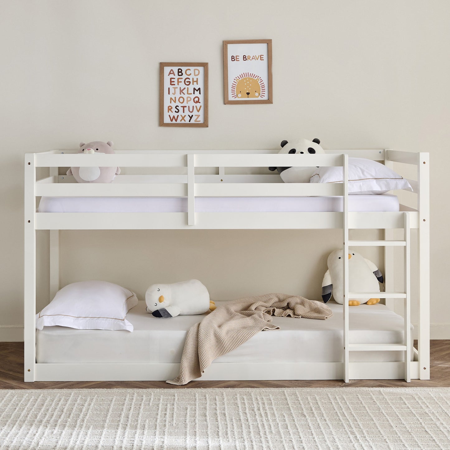 Floor Bunk Bed 90x200 cm | Solid Wood Kids Bunk Bed with Ladder