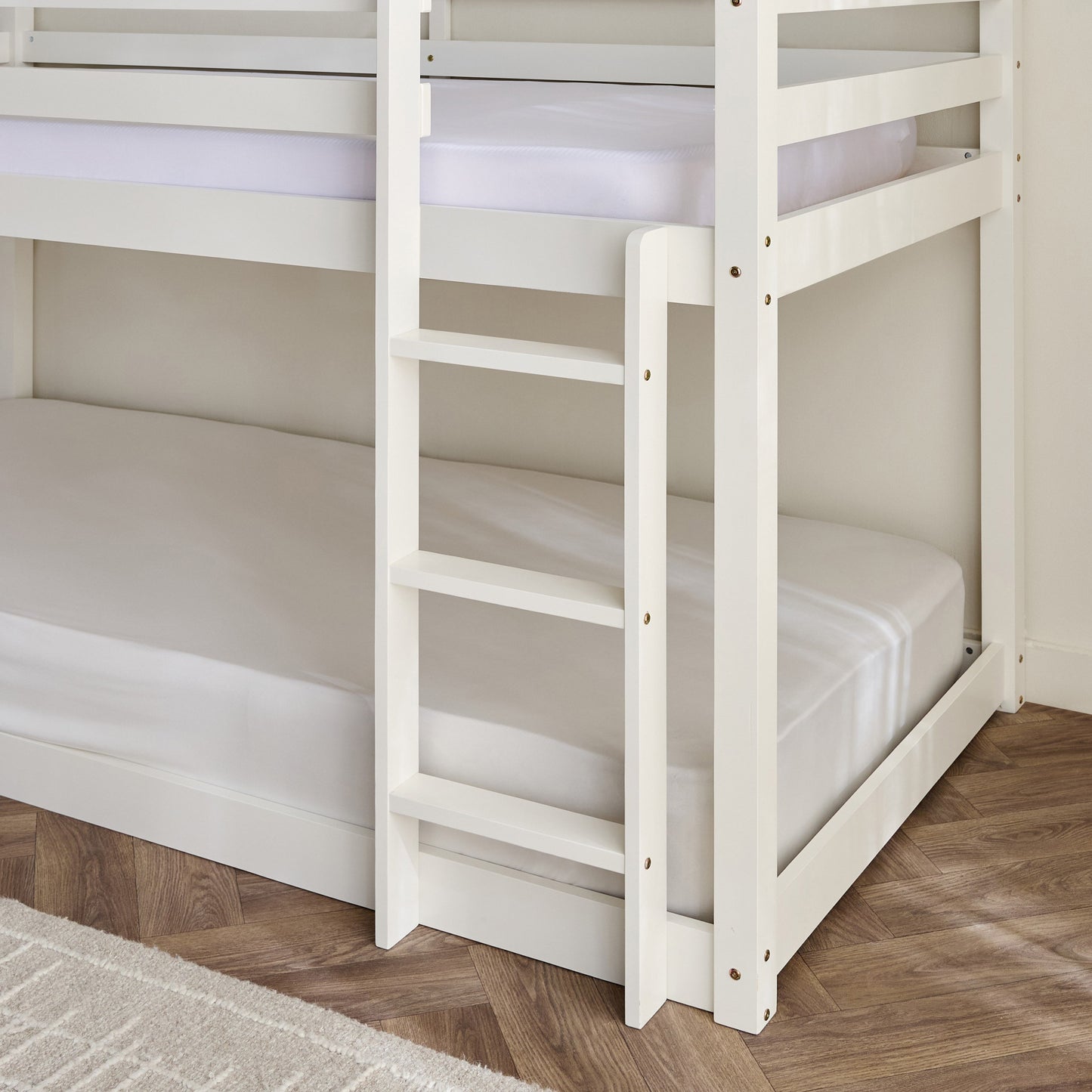 Floor Bunk Bed 90x200 cm | Solid Wood Kids Bunk Bed with Ladder