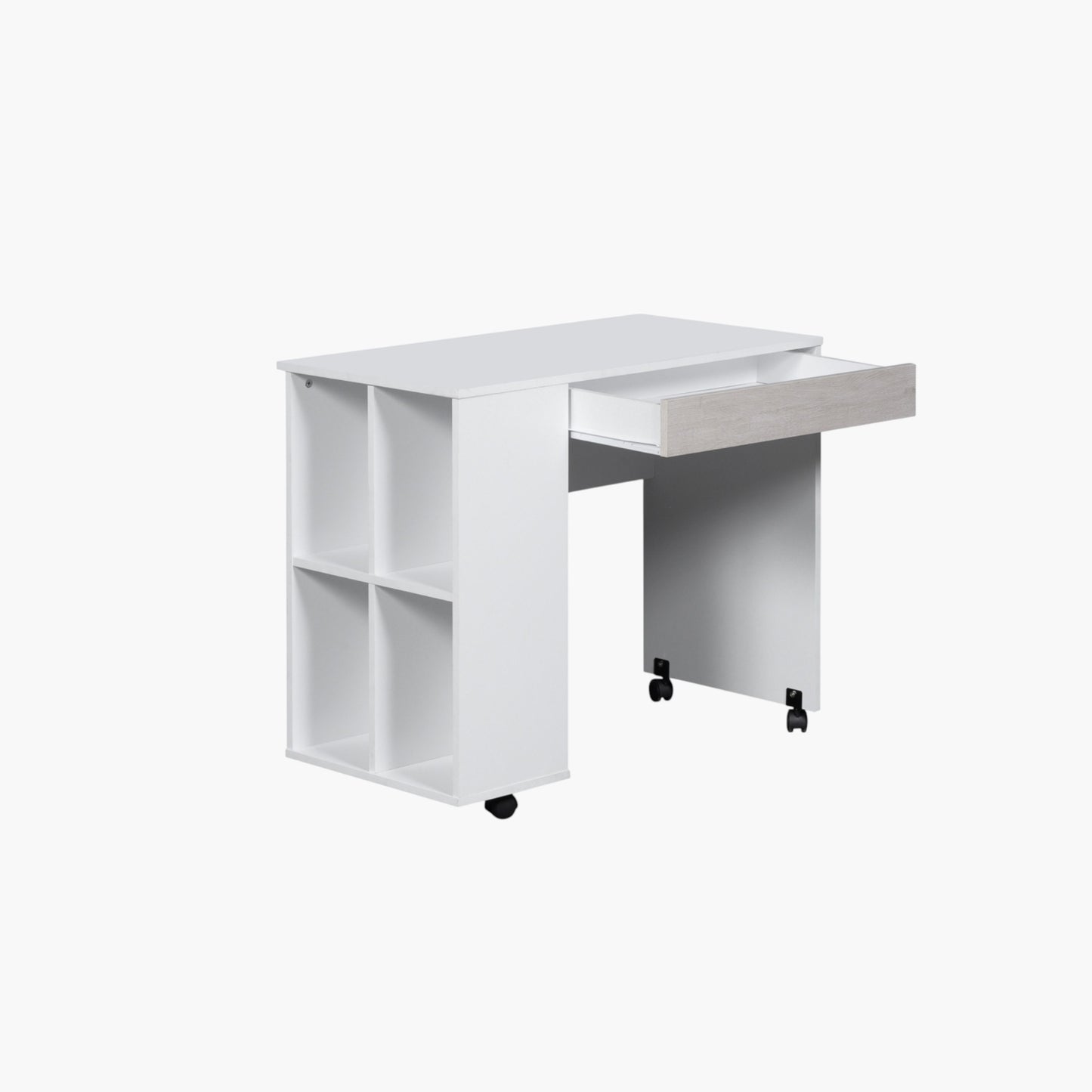 Single Bed with Study Desk & Storage 90x190 cm – Space Saving Kids Bed with Shelves & Drawers