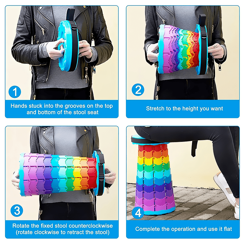 COOLBABY Portable Folding Telescopic Stool Lightweight Rainbow Chair and Outdoor Camping Fishing Beach LED Lighting Stool with Carry Bag - COOL BABY
