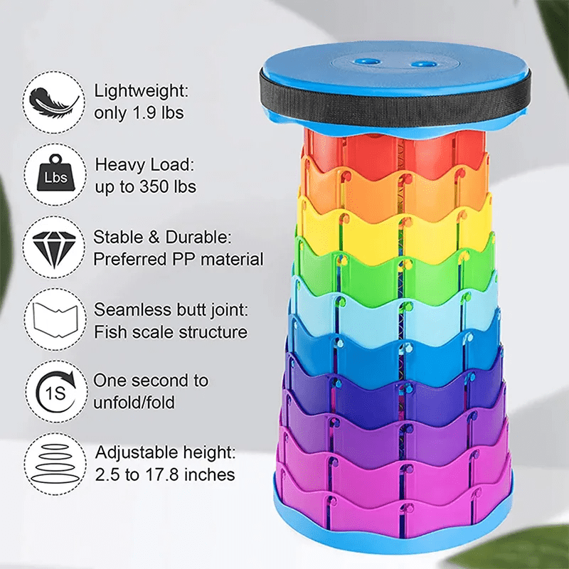 COOLBABY Portable Folding Telescopic Stool Lightweight Rainbow Chair and Outdoor Camping Fishing Beach LED Lighting Stool with Carry Bag - COOL BABY