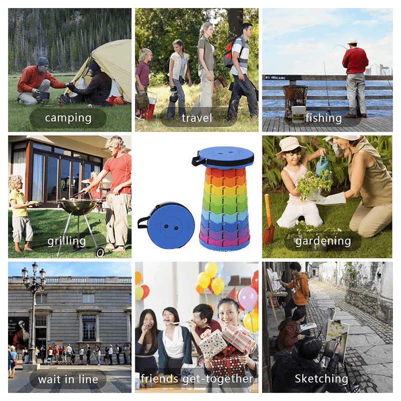 COOLBABY Portable Folding Telescopic Stool Lightweight Rainbow Chair and Outdoor Camping Fishing Beach LED Lighting Stool with Carry Bag - COOL BABY