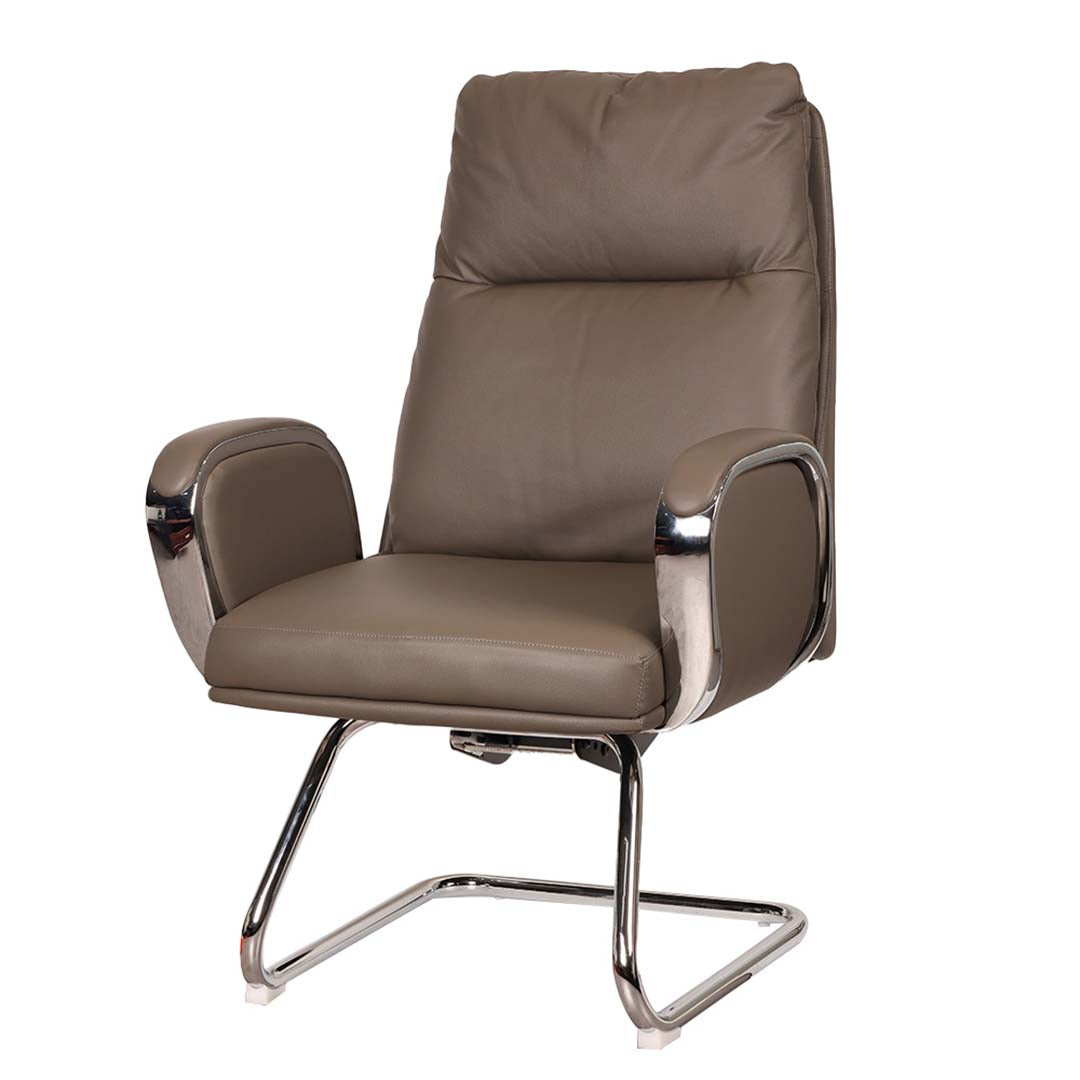 COOLBABY Ergonomic Office Visitor Chair 1815-C | Pure Leather, Durable Aluminum Base & Padded Armrests - COOLBABY