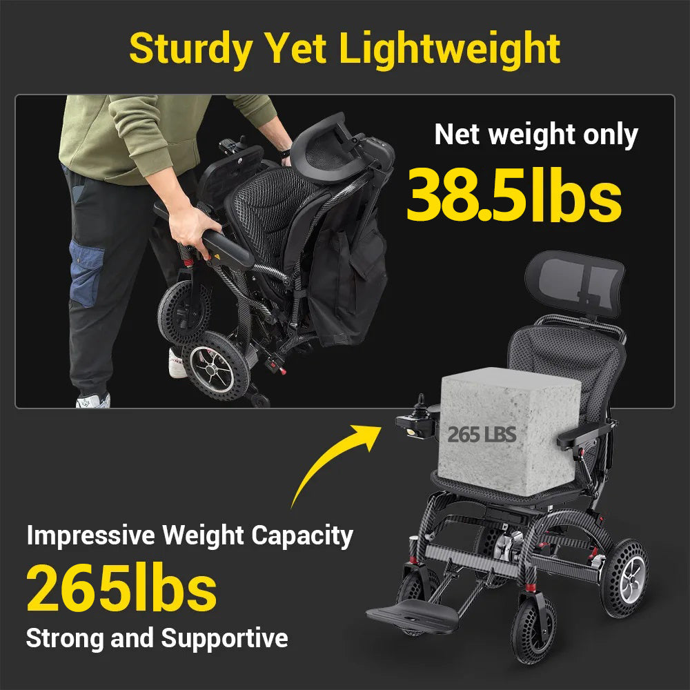 Ergonomic Electric Wheelchair Foldable Lightweight Elderly Scooter Portable Travel Wheelchair Airline Approved - COOLBABY