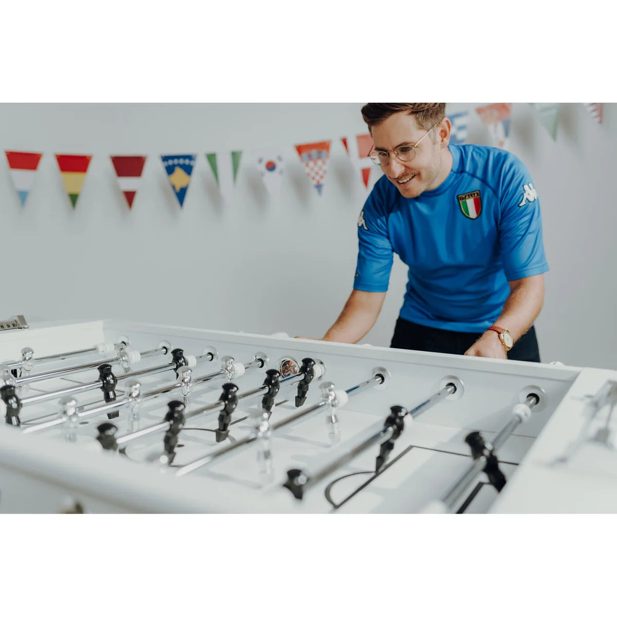 White Steel Chromed Foosball Soccer Table 125x145x90 cm – Professional Indoor Football Game Table
