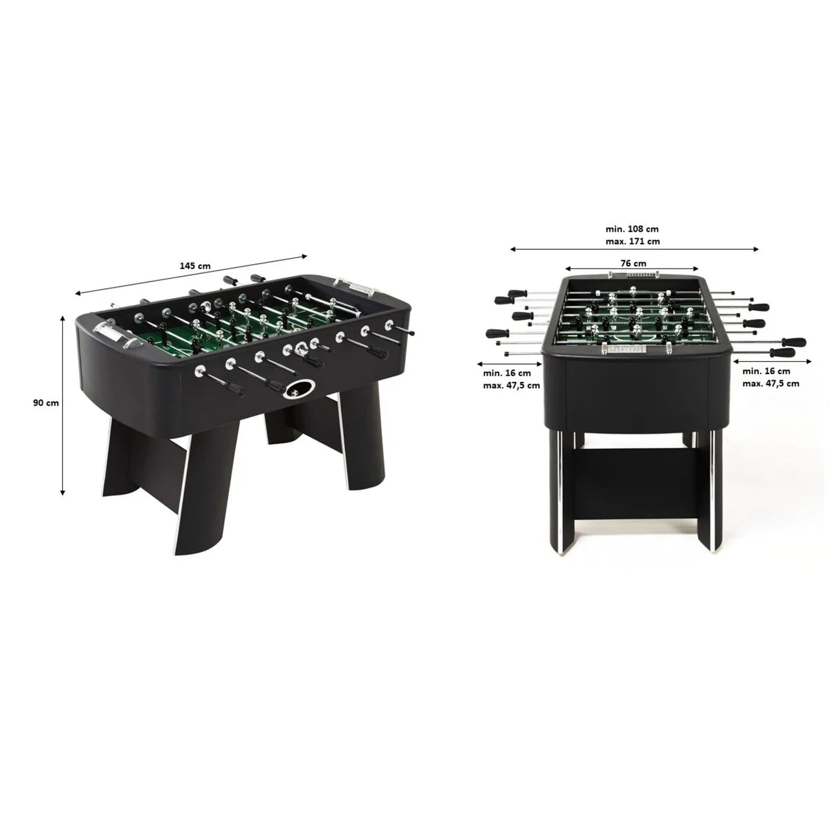 Black Steel Chromed Foosball Soccer Table 125x145x90 cm – Professional Indoor Football Game Table